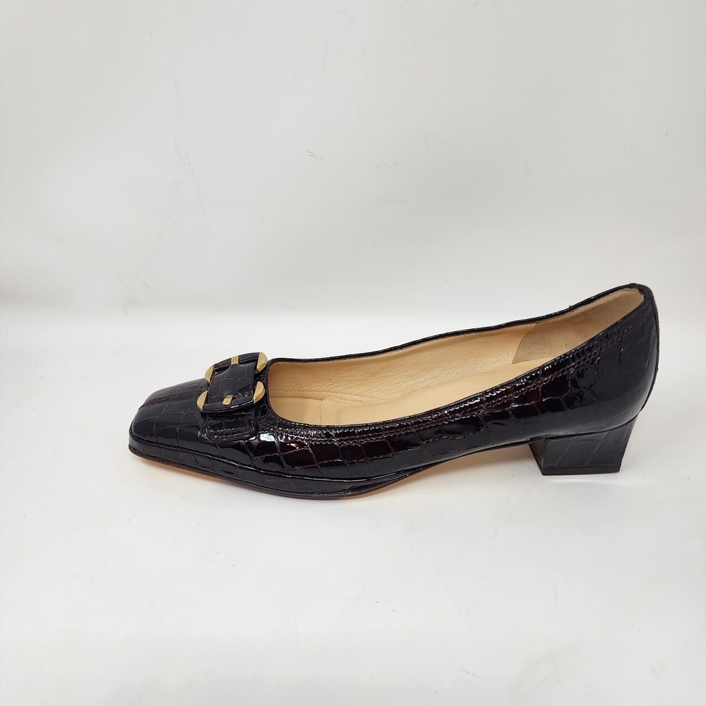 AMALFI by Rangoni Brown Croc Embossed Patent Leather Shoes Women's 9M Italy